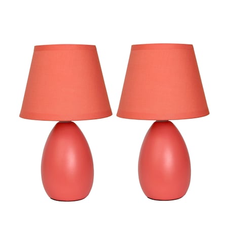 Simple Designs Mini Egg Oval Ceramic Table Lamp, Orange, PK 2 LT2009-ORG-2PK